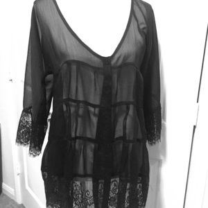 Ciel black  sheer button front top with lace